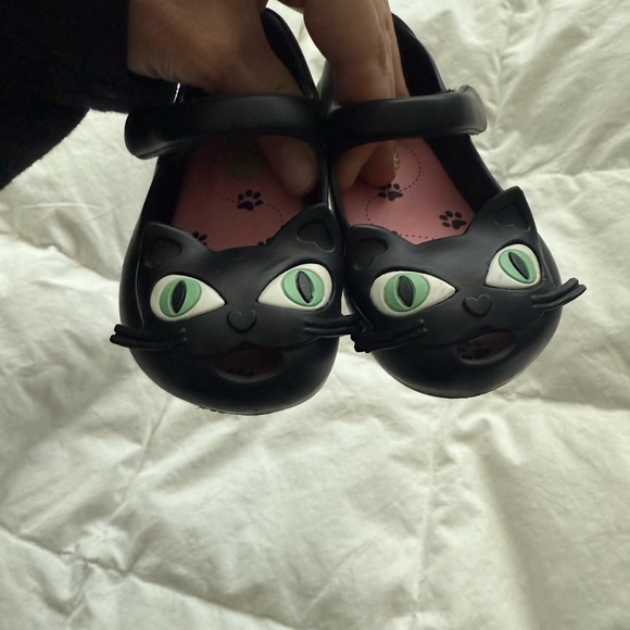 Mini Melissa Black Cat Velcro Ballerina Shoes Mary Janes - Picture 3 of 3